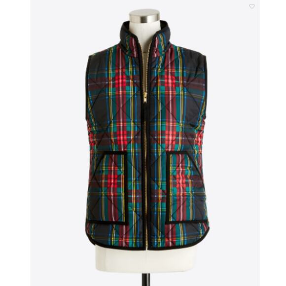 J. Crew Factory Black Tartan Plaid Quilted Puffer Vest Size XL - Picture 1 of 9
